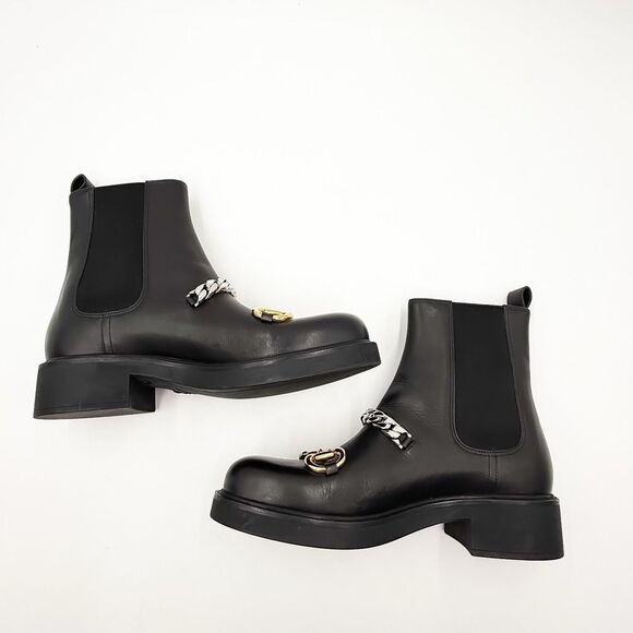 Gucci Deva Horsebit Chain Ankle Boots Combat Black Leather EU 41 US 11 - Picture 7 of 10
